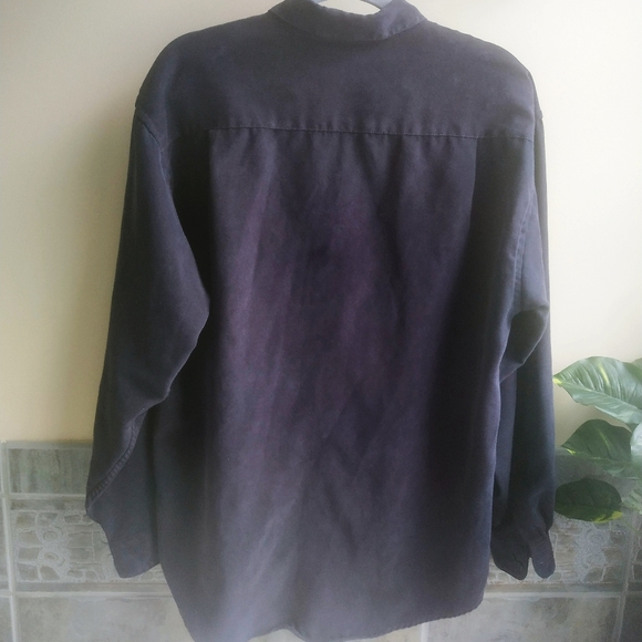 Blue Faux Suede LS button down shirt - Picture 3 of 4
